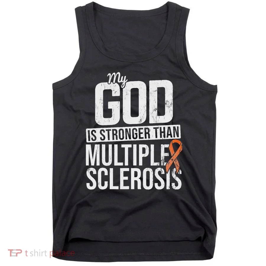 God Stronger Multiple Sclerosis Ms Awareness Orange Ribbon Tank Top