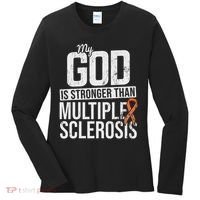 God Stronger Multiple Sclerosis Ms Awareness Orange Ribbon Women's Long Sleeve Shirt thumb 0