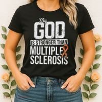 God Stronger Multiple Sclerosis Ms Awareness Orange Ribbon Women's T-Shirt thumb 2