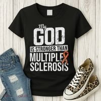 God Stronger Multiple Sclerosis Ms Awareness Orange Ribbon Women's T-Shirt thumb 3