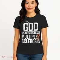 God Stronger Multiple Sclerosis Ms Awareness Orange Ribbon Women's T-Shirt thumb 4