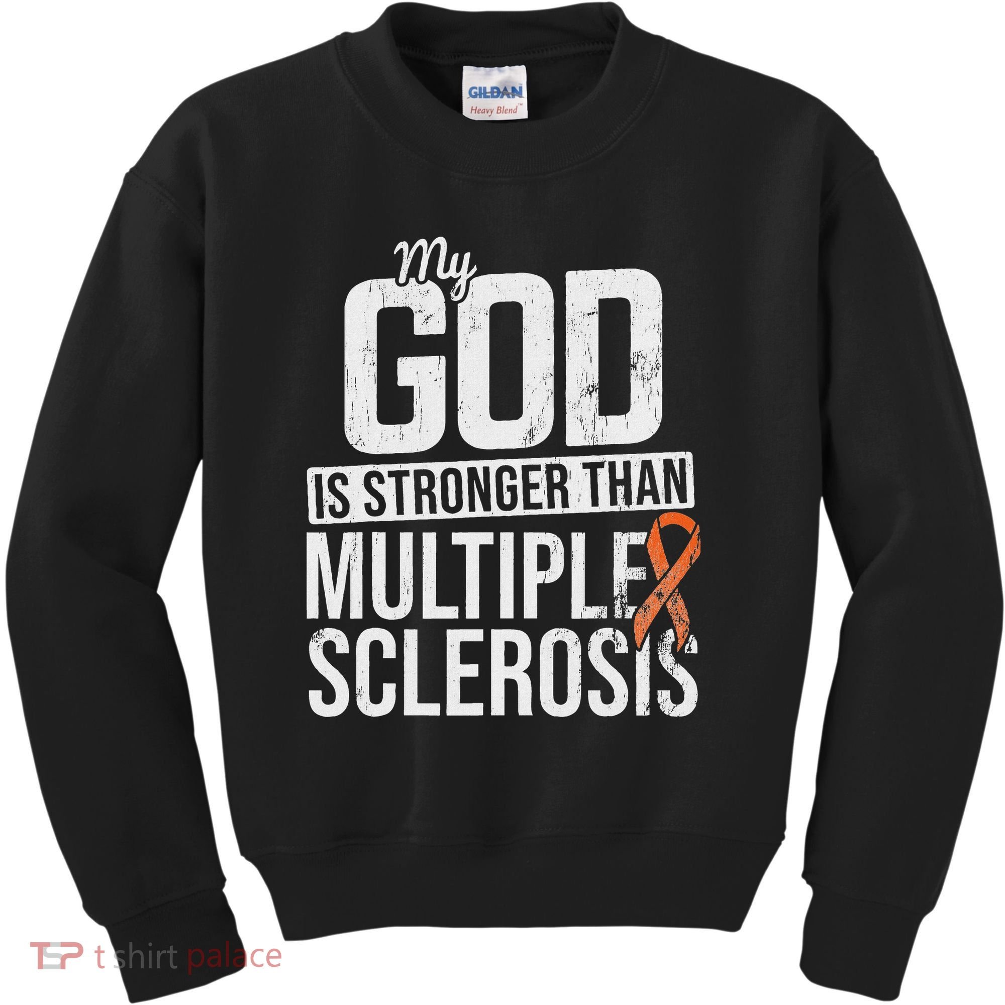 God Stronger Multiple Sclerosis Ms Awareness Orange Ribbon Kids Sweatshirt