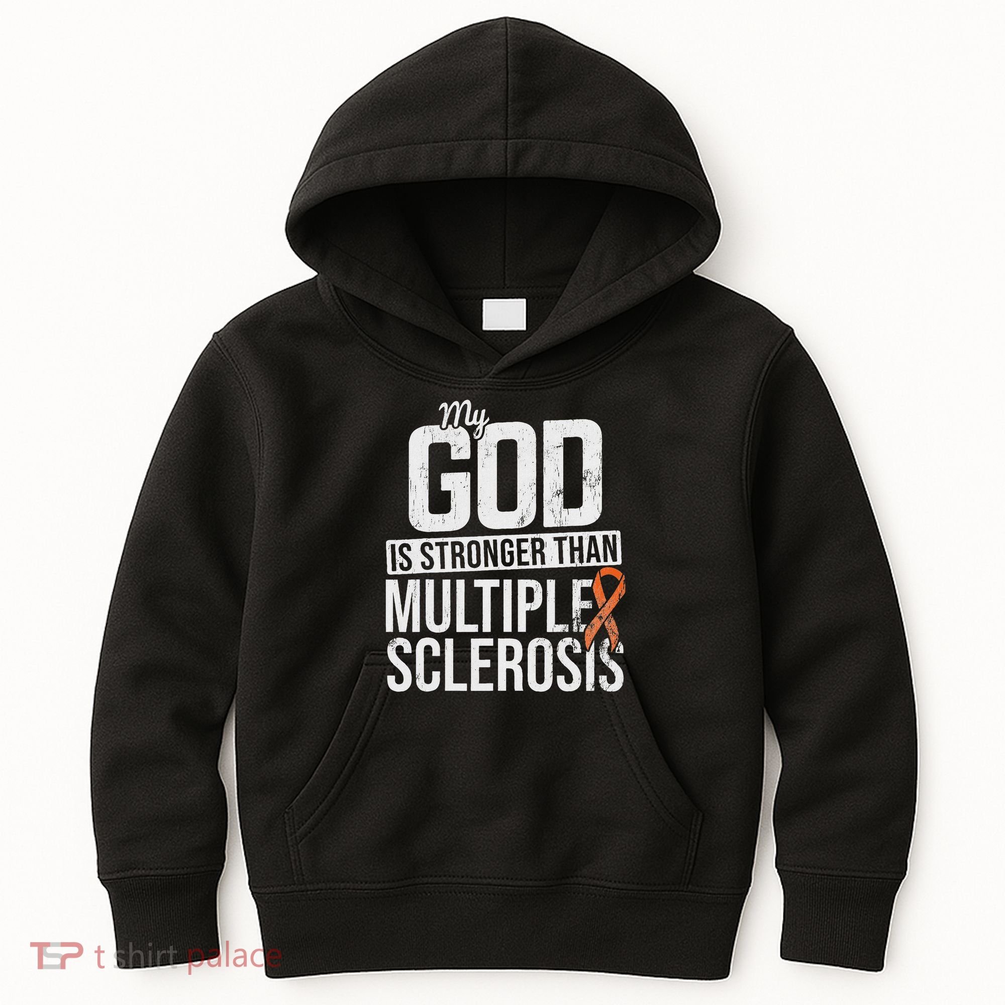 God Stronger Multiple Sclerosis Ms Awareness Orange Ribbon Kids Hoodie