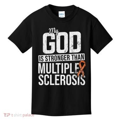 God Stronger Multiple Sclerosis Ms Awareness Orange Ribbon Kids T-Shirt