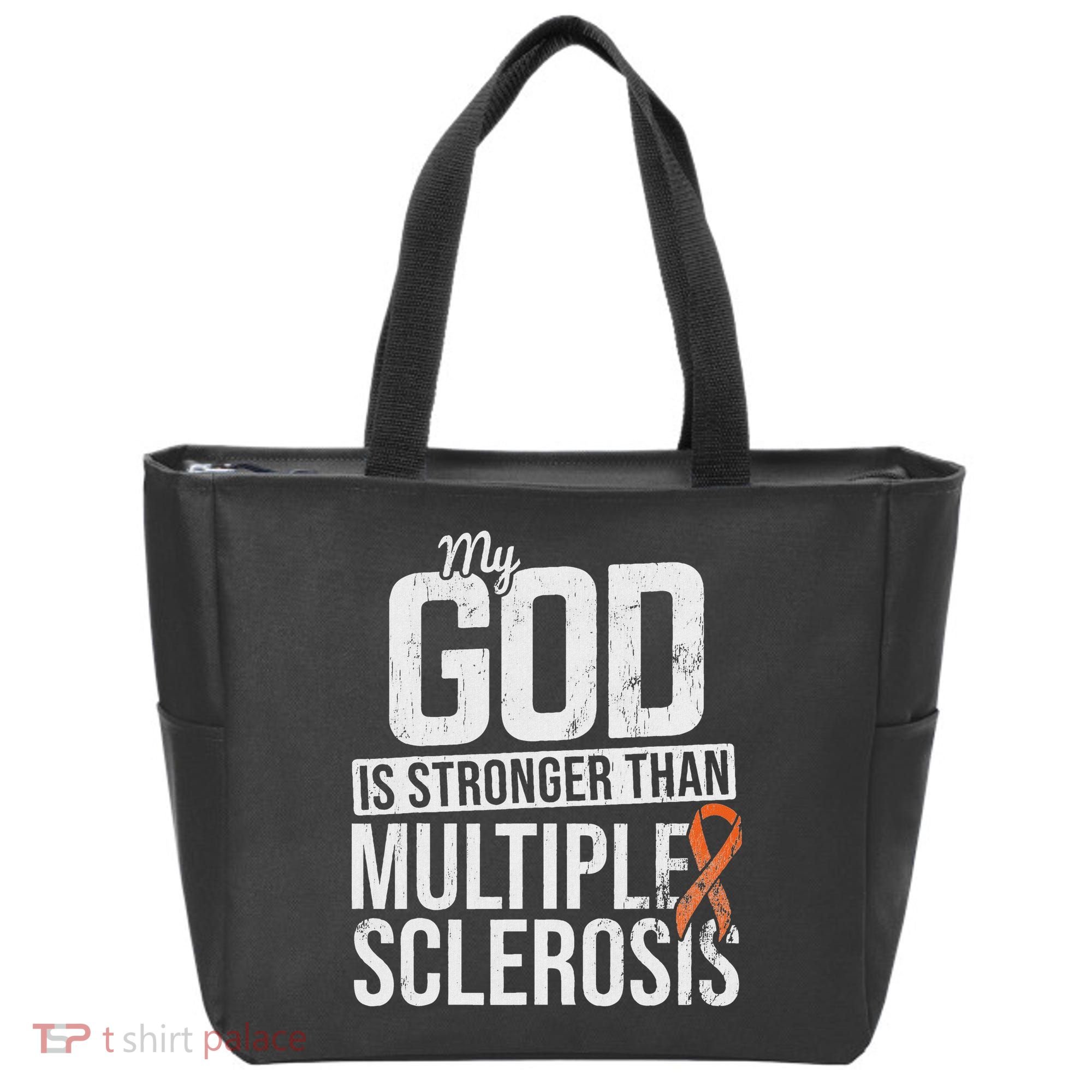 God Stronger Multiple Sclerosis Ms Awareness Orange Ribbon Tote Bag