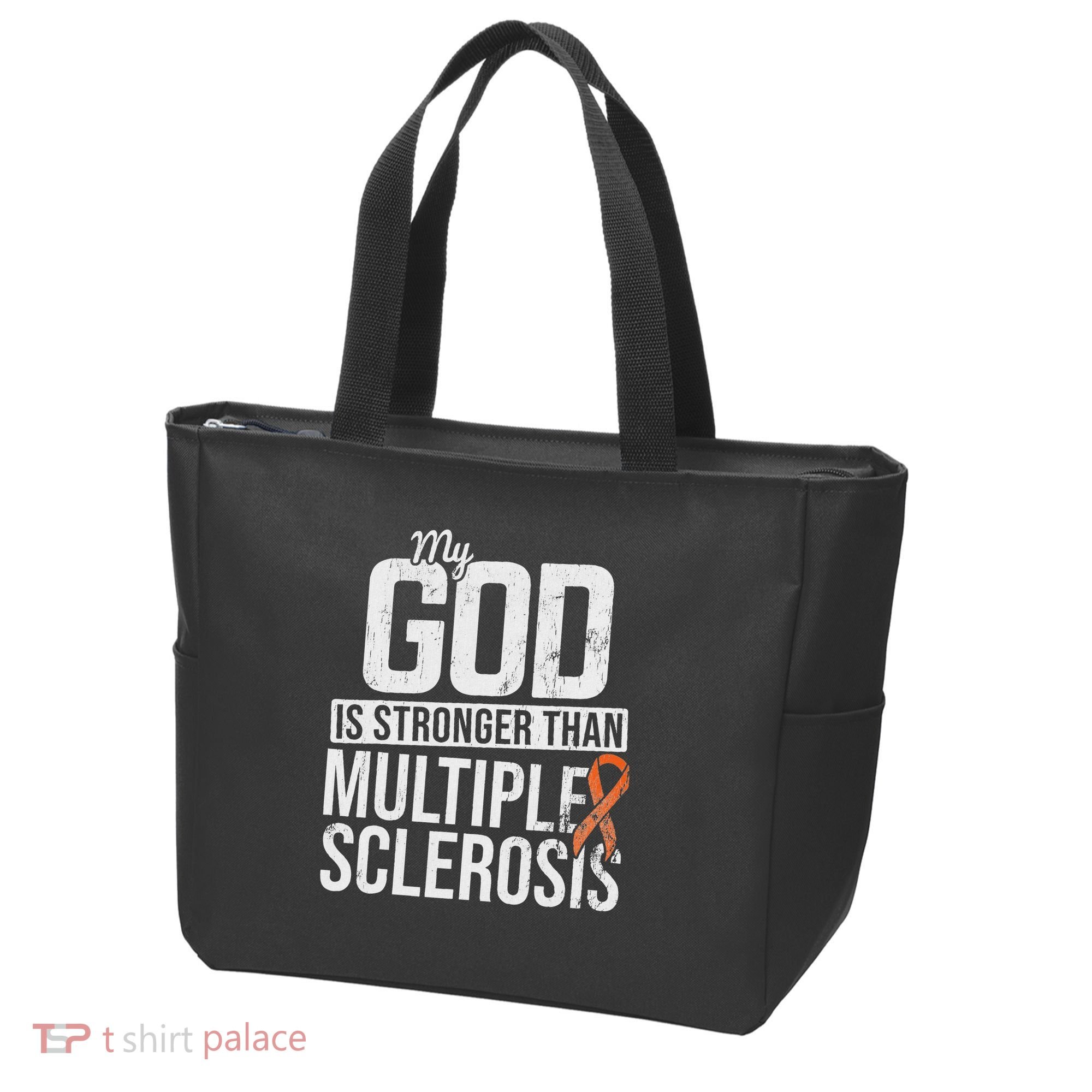 God Stronger Multiple Sclerosis Ms Awareness Orange Ribbon Tote Bag