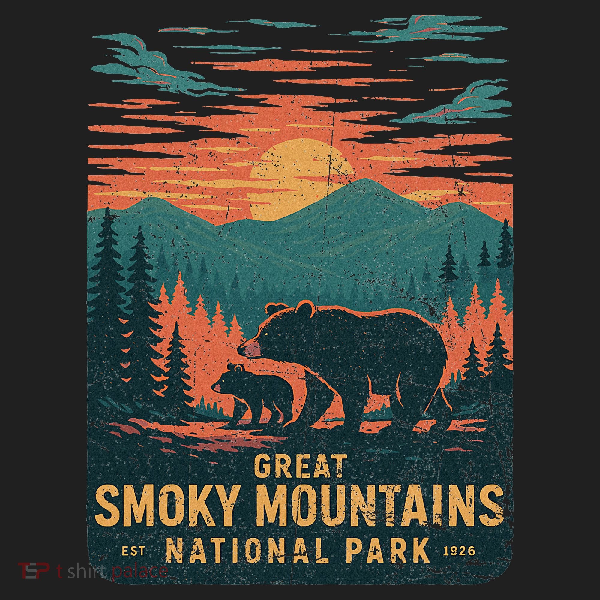 Great Smoky Mountains Bear Nature Retro Sunset Women's Sweatshirt