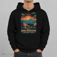 Great Smoky Mountains Bear Nature Retro Sunset Hoodie thumb 0