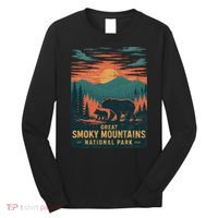 Great Smoky Mountains Bear Nature Retro Sunset Long Sleeve Shirt thumb 0