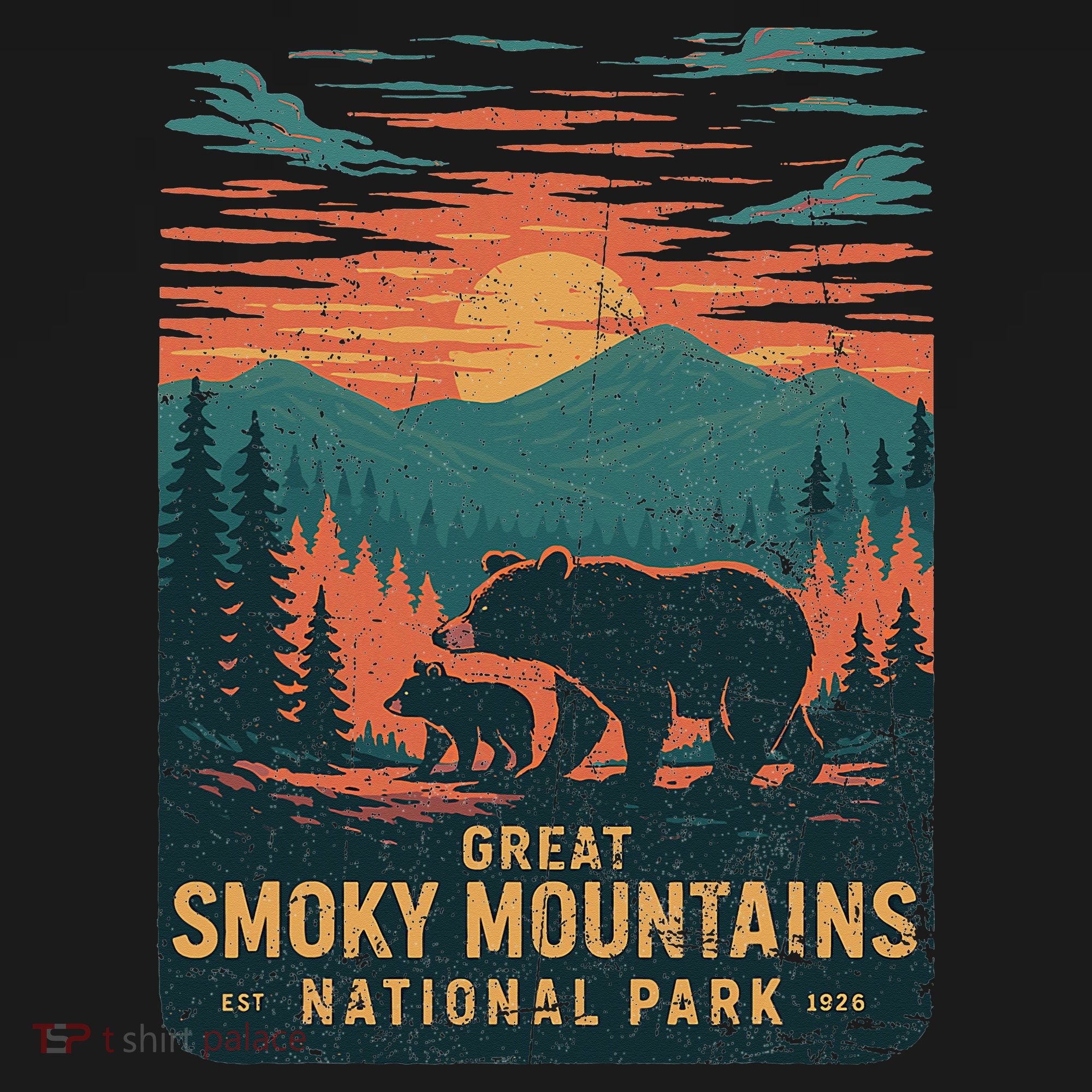 Great Smoky Mountains Bear Nature Retro Sunset Apron