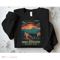 Great Smoky Mountains Bear Nature Retro Sunset Sweatshirt thumb 2
