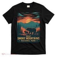 Great Smoky Mountains Bear Nature Retro Sunset T-Shirt thumb 0