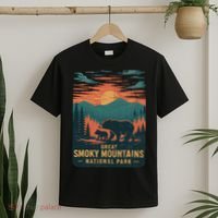 Great Smoky Mountains Bear Nature Retro Sunset T-Shirt thumb 2