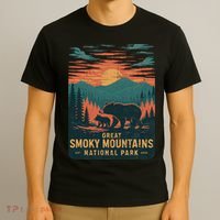 Great Smoky Mountains Bear Nature Retro Sunset T-Shirt thumb 3