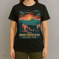 Great Smoky Mountains Bear Nature Retro Sunset T-Shirt thumb 4