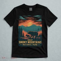 Great Smoky Mountains Bear Nature Retro Sunset T-Shirt thumb 5