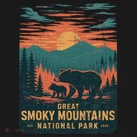 Great Smoky Mountains Bear Nature Retro Sunset T-Shirt thumb 7