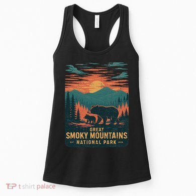 Great Smoky Mountains Bear Nature Retro Sunset Women's Tank Top
