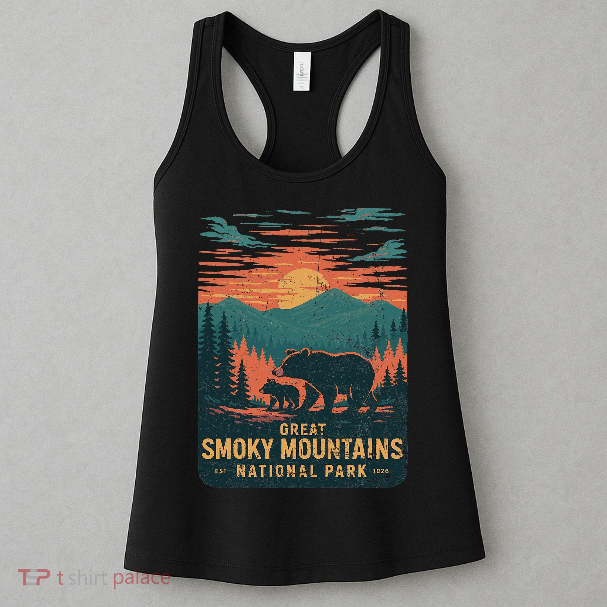 Great Smoky Mountains Bear Nature Retro Sunset Women's Tank Top