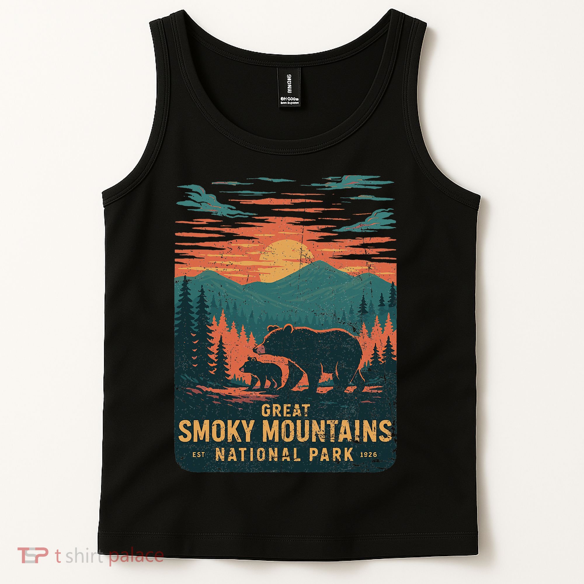 Great Smoky Mountains Bear Nature Retro Sunset Tank Top