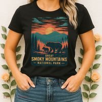 Great Smoky Mountains Bear Nature Retro Sunset Women's T-Shirt thumb 2
