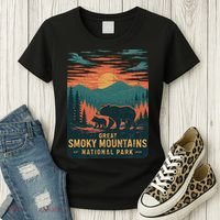 Great Smoky Mountains Bear Nature Retro Sunset Women's T-Shirt thumb 3