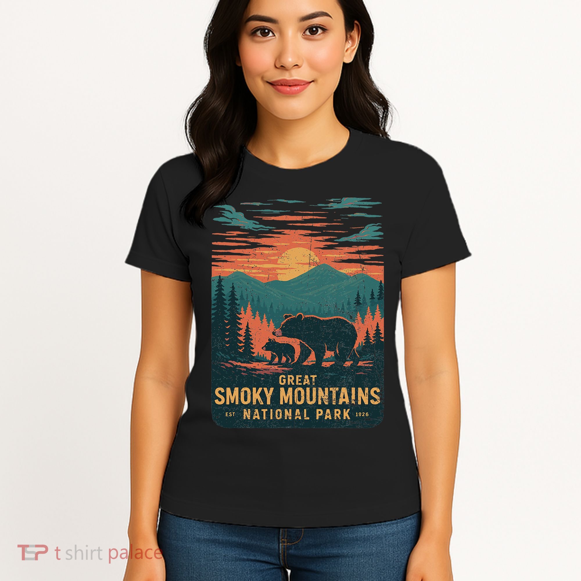 Great Smoky Mountains Bear Nature Retro Sunset Women's T-Shirt