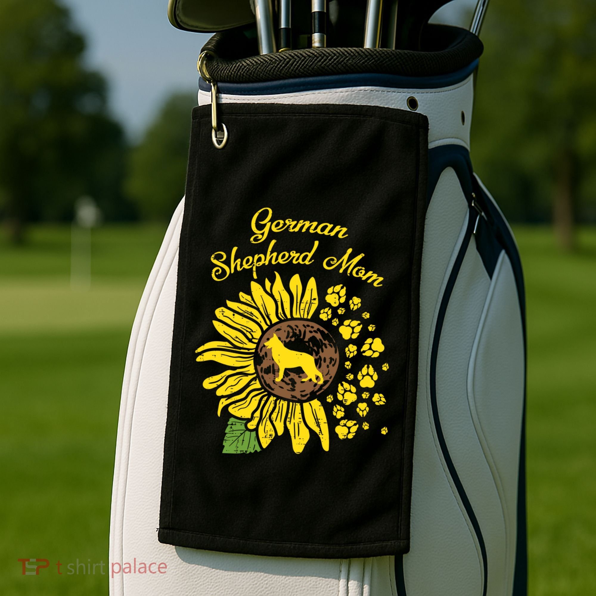 Ger Shepherd Mom Sunflower Paws K9 Dog Lover Owner Gift Golf Towel