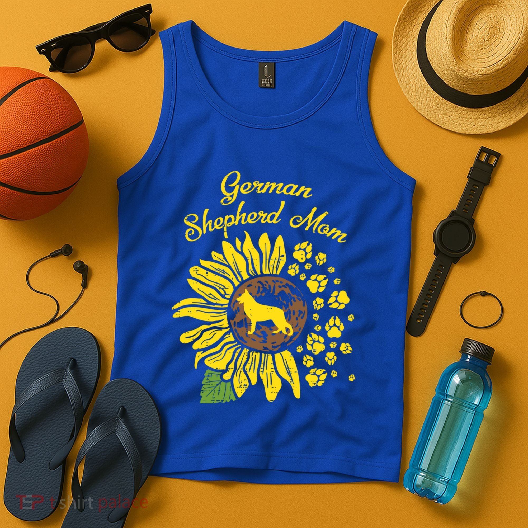 Ger Shepherd Mom Sunflower Paws K9 Dog Lover Owner Gift Tank Top