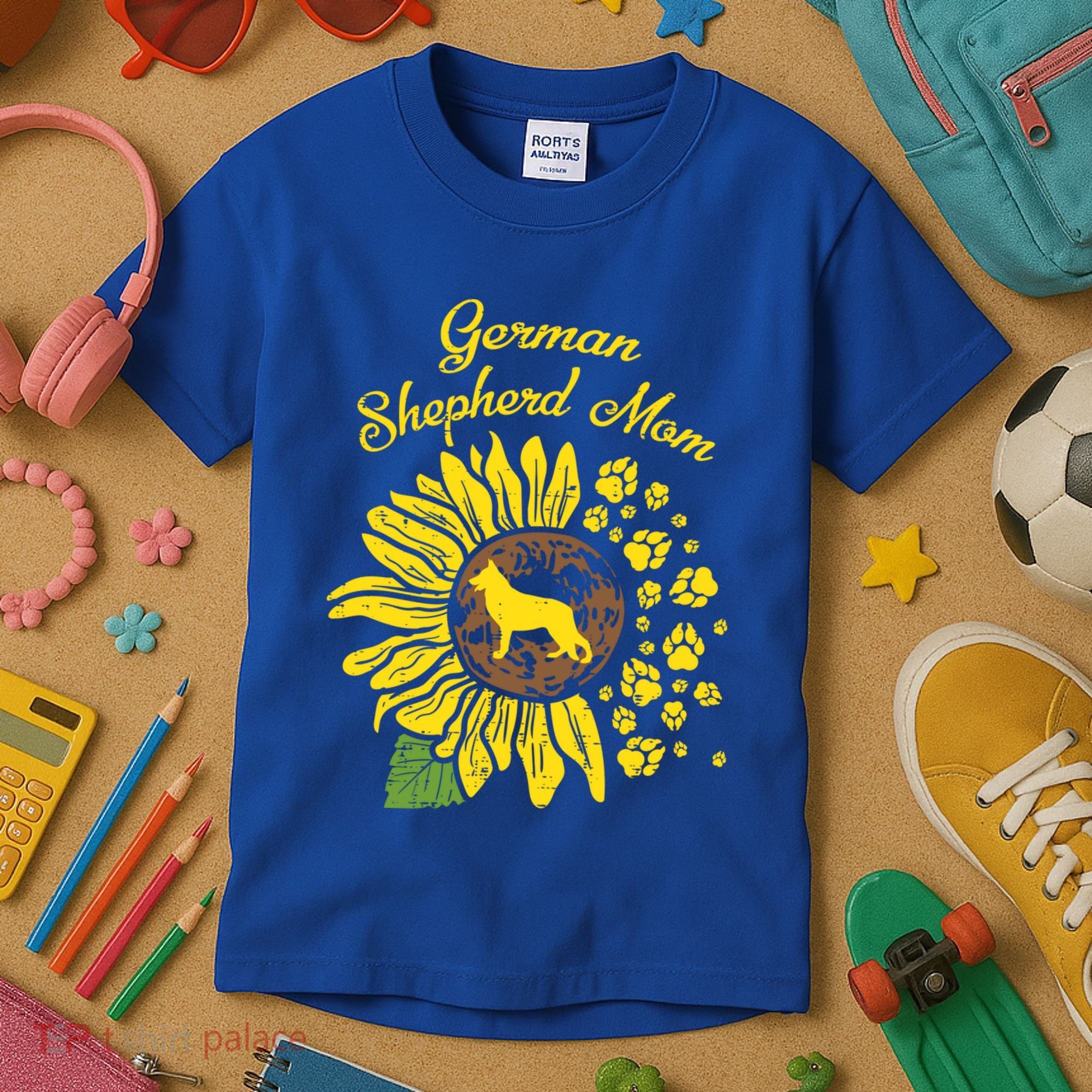Ger Shepherd Mom Sunflower Paws K9 Dog Lover Owner Gift Kids T-Shirt