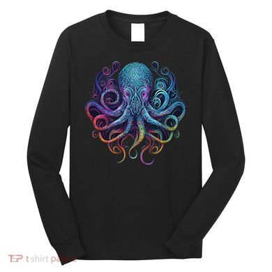Geometric Squid Octopus Kraken Colorful Abstract Rainbow  Long Sleeve Shirt