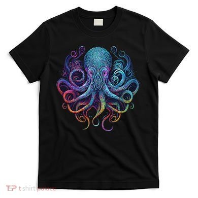 Geometric Squid Octopus Kraken Colorful Abstract Rainbow  T-Shirt