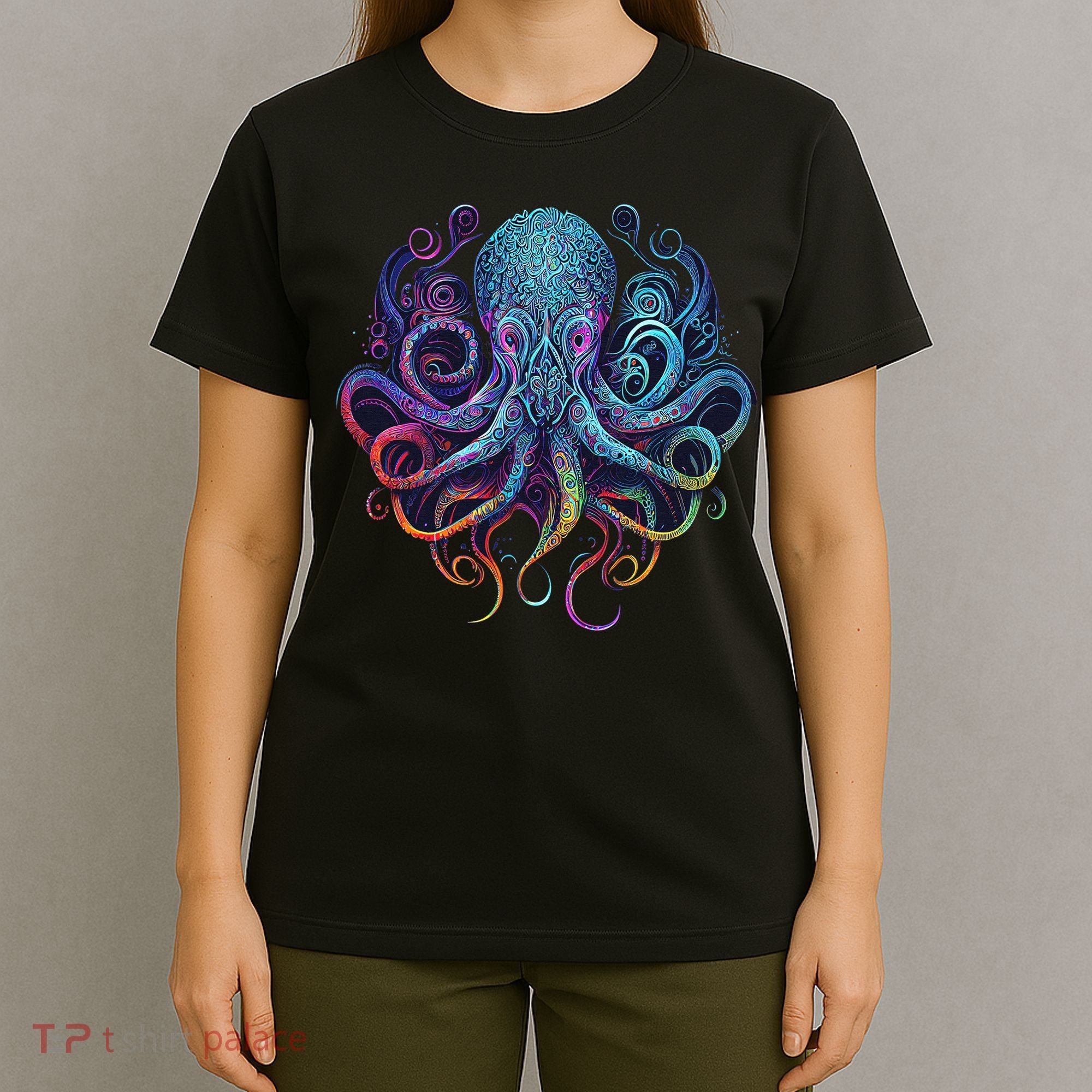 Geometric Squid Octopus Kraken Colorful Abstract Rainbow  T-Shirt
