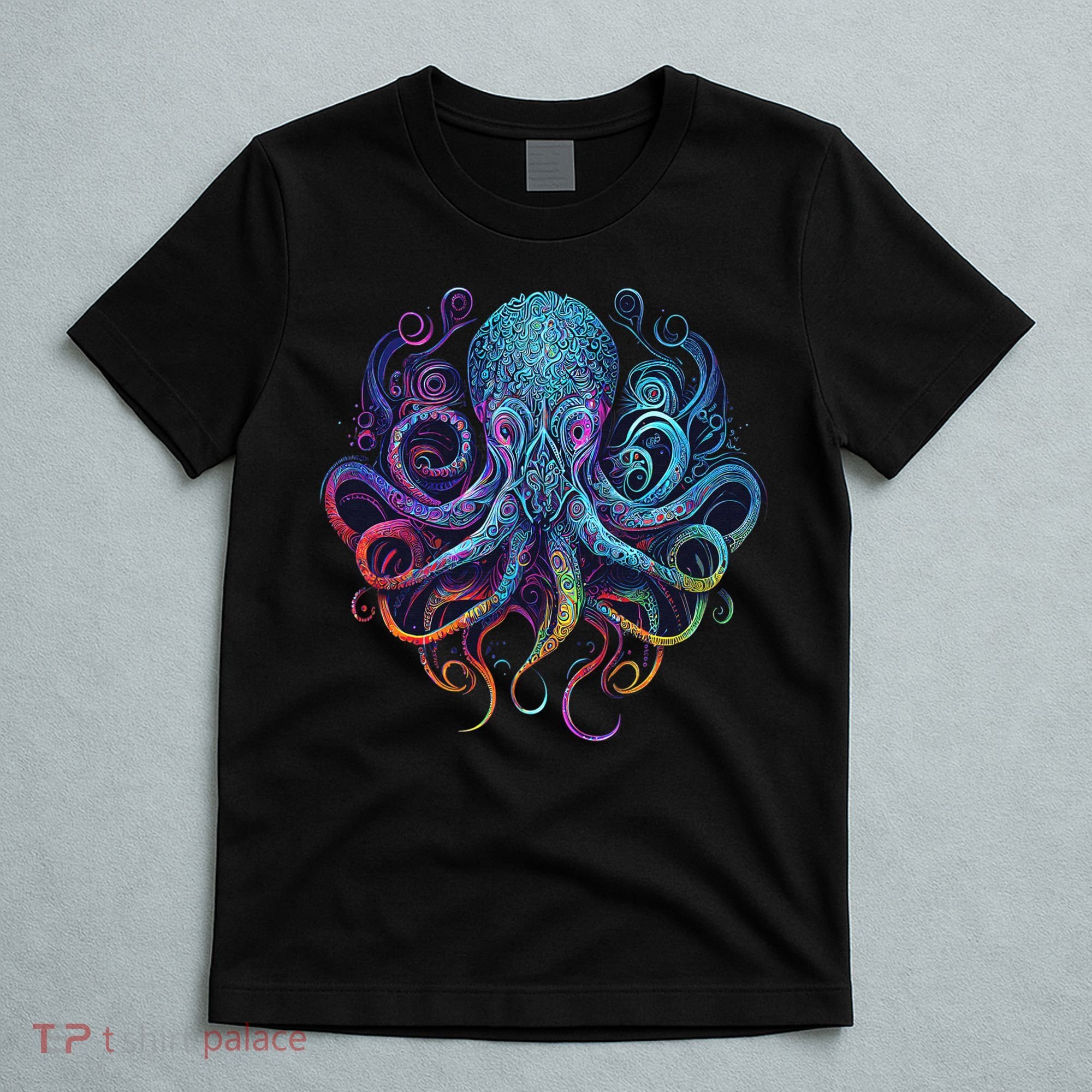 Geometric Squid Octopus Kraken Colorful Abstract Rainbow  T-Shirt