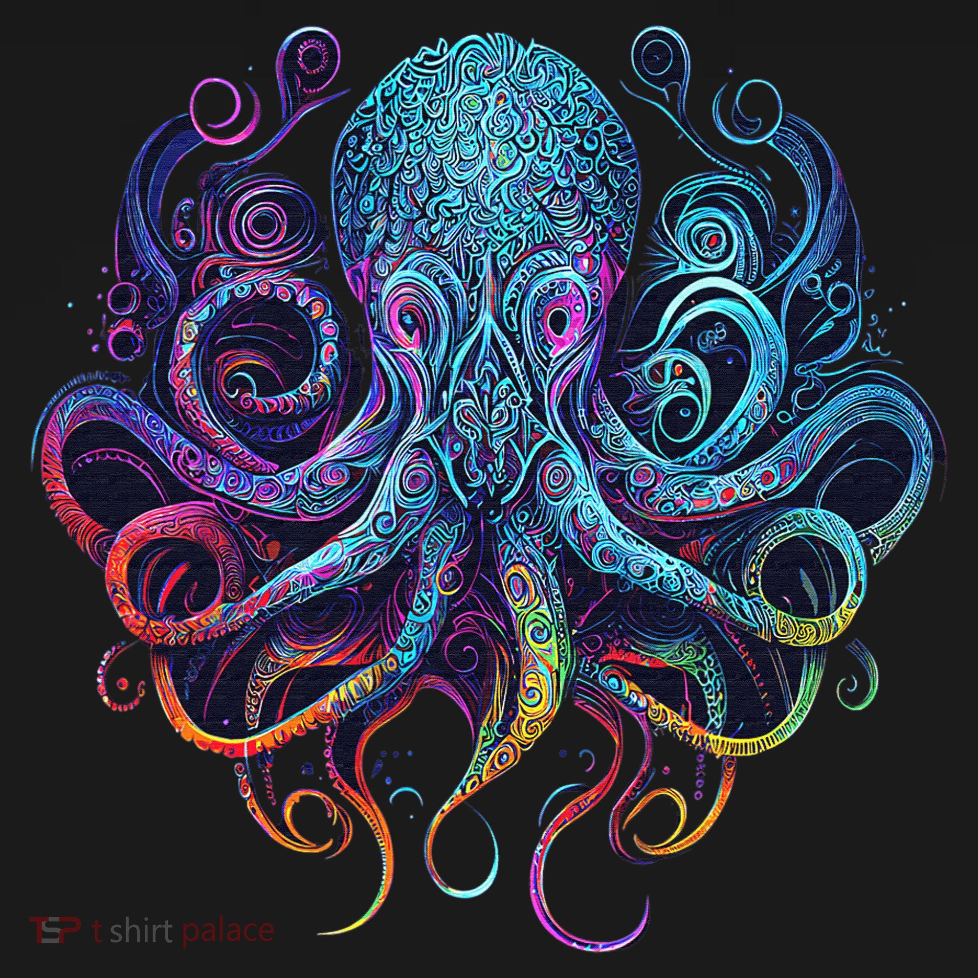 Geometric Squid Octopus Kraken Colorful Abstract Rainbow  T-Shirt