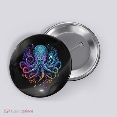 Geometric Squid Octopus Kraken Colorful Abstract Rainbow  Button