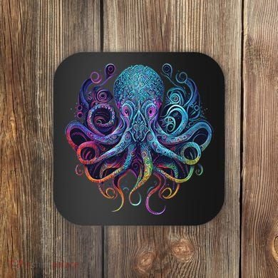 Geometric Squid Octopus Kraken Colorful Abstract Rainbow  Coaster