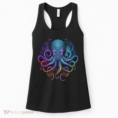 Geometric Squid Octopus Kraken Colorful Abstract Rainbow  Women's Tank Top