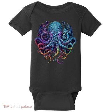 Geometric Squid Octopus Kraken Colorful Abstract Rainbow  Baby Bodysuit