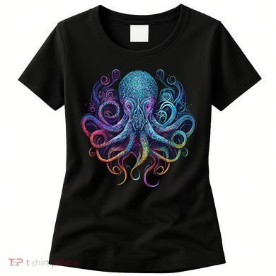 Geometric Squid Octopus Kraken Colorful Abstract Rainbow  Women's T-Shirt