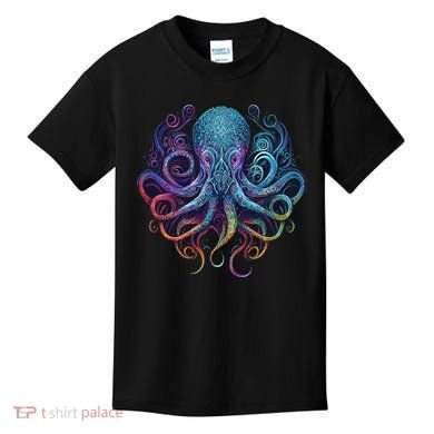 Geometric Squid Octopus Kraken Colorful Abstract Rainbow  Kids T-Shirt