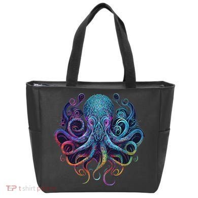 Geometric Squid Octopus Kraken Colorful Abstract Rainbow  Tote Bag