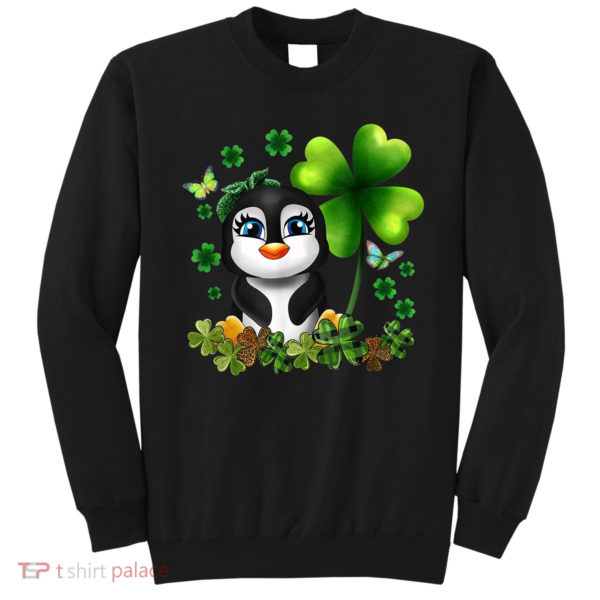 Girls St Patricks Day Gift For Penguin Kids Green Shamrock Women Gift Sweatshirt