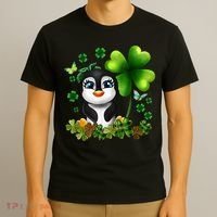 Girls St Patricks Day Gift For Penguin Kids Green Shamrock Women Gift T-Shirt thumb 3