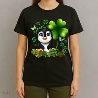 Girls St Patricks Day Gift For Penguin Kids Green Shamrock Women Gift T-Shirt thumb 4