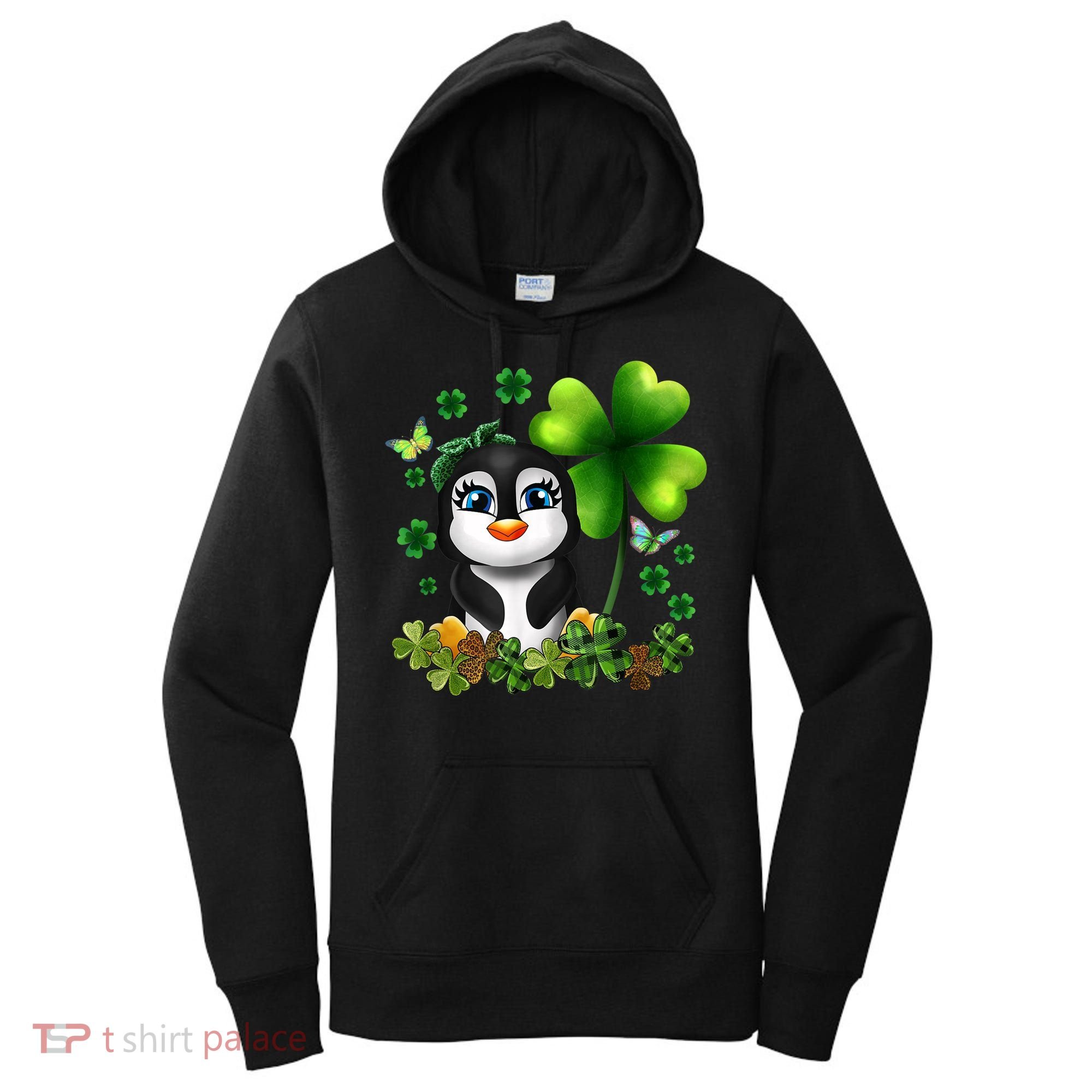 Girls St Patricks Day Gift For Penguin Kids Green Shamrock Women Gift Women's Hoodie