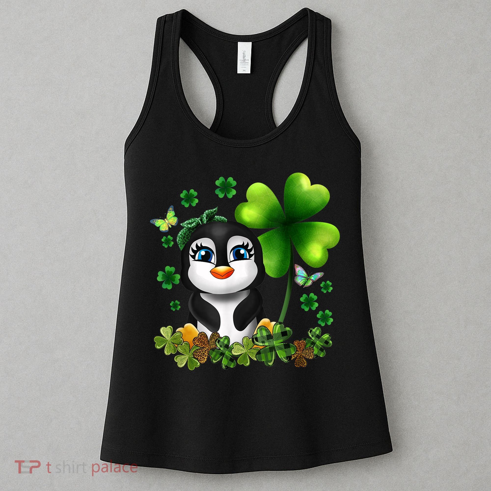 Girls St Patricks Day Gift For Penguin Kids Green Shamrock Women Gift Women's Tank Top