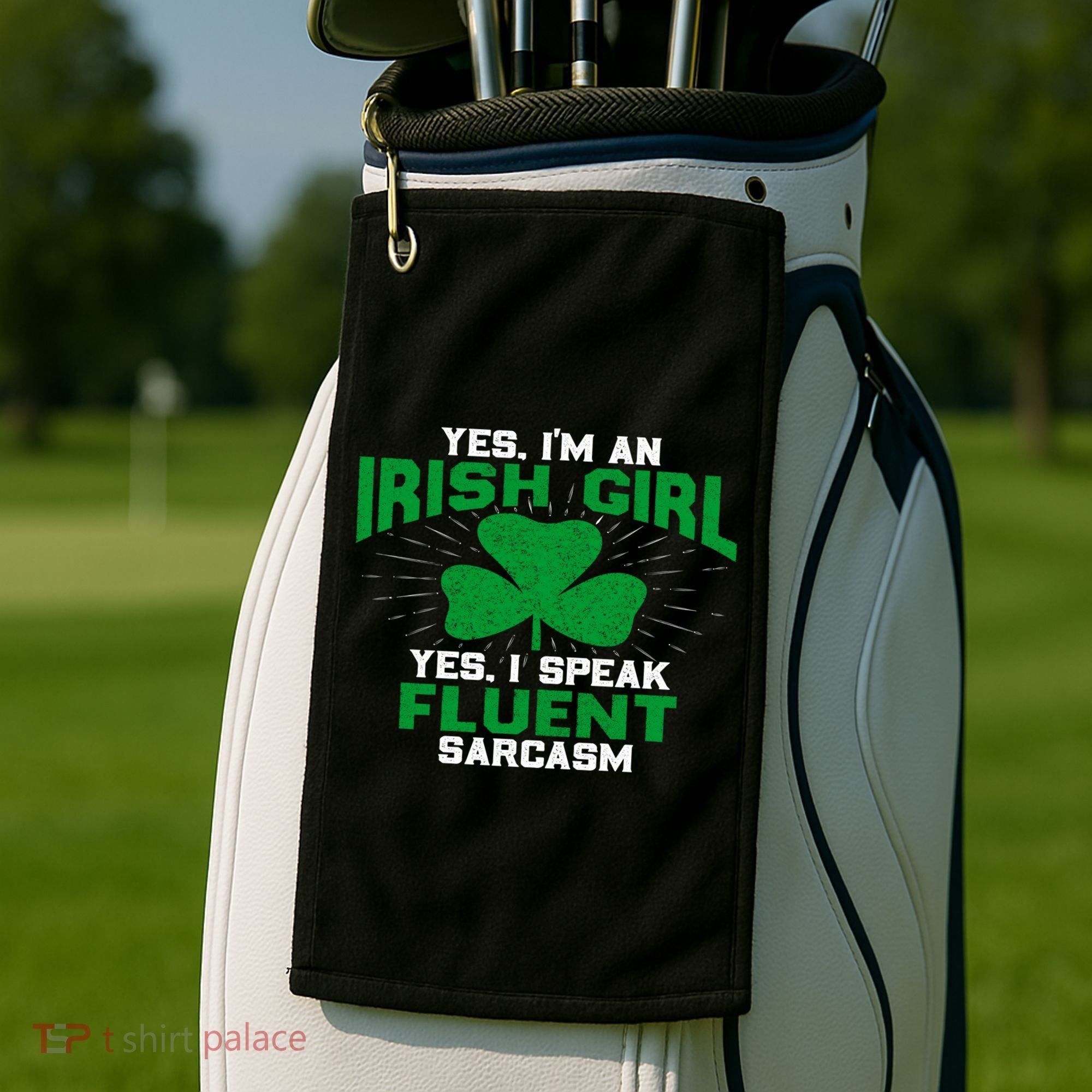 Green Saint Patricks Day St pattys Irish Shamrock Leprechaun Golf Towel