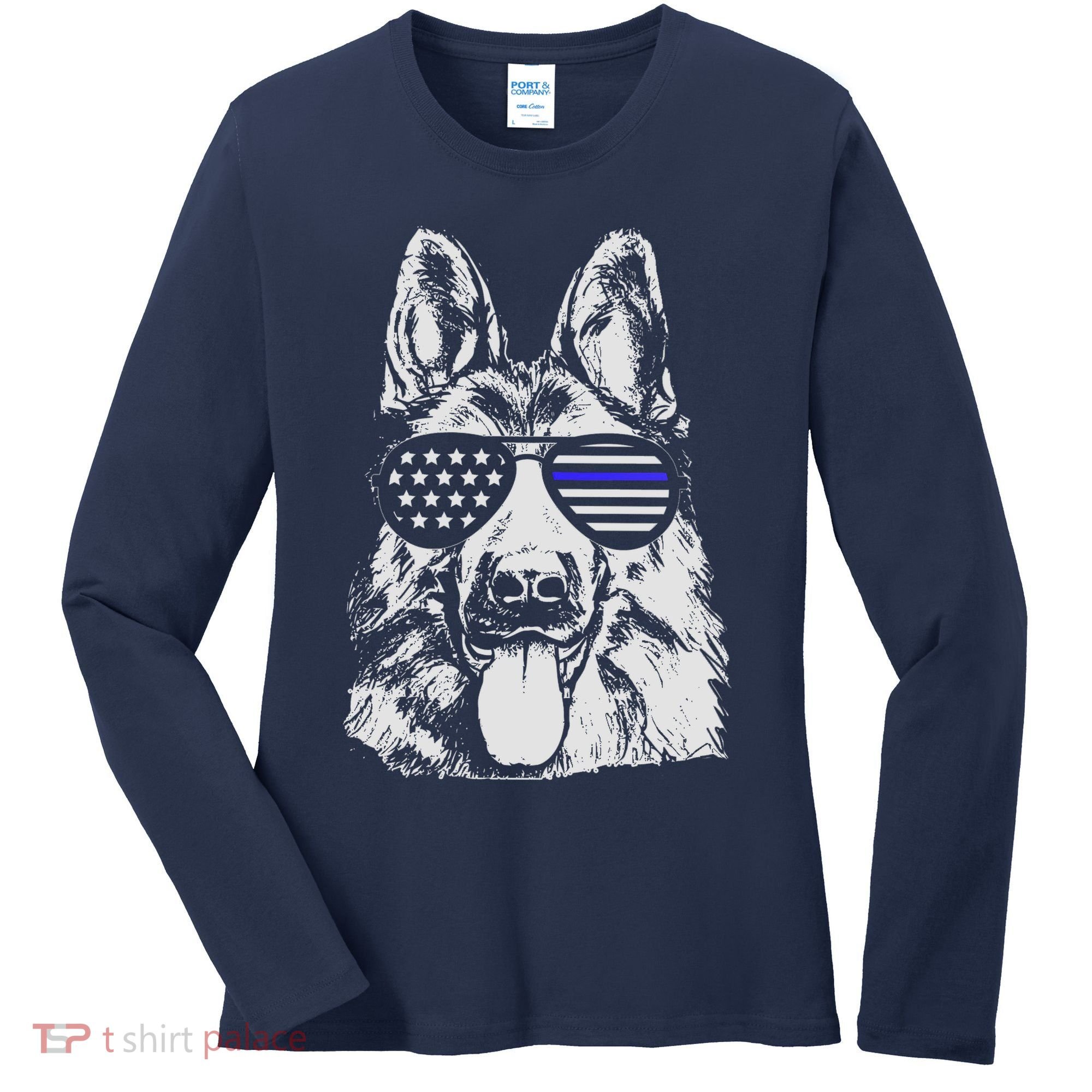 German Shepherd Police Flag Women's Long Sleeve Shirt