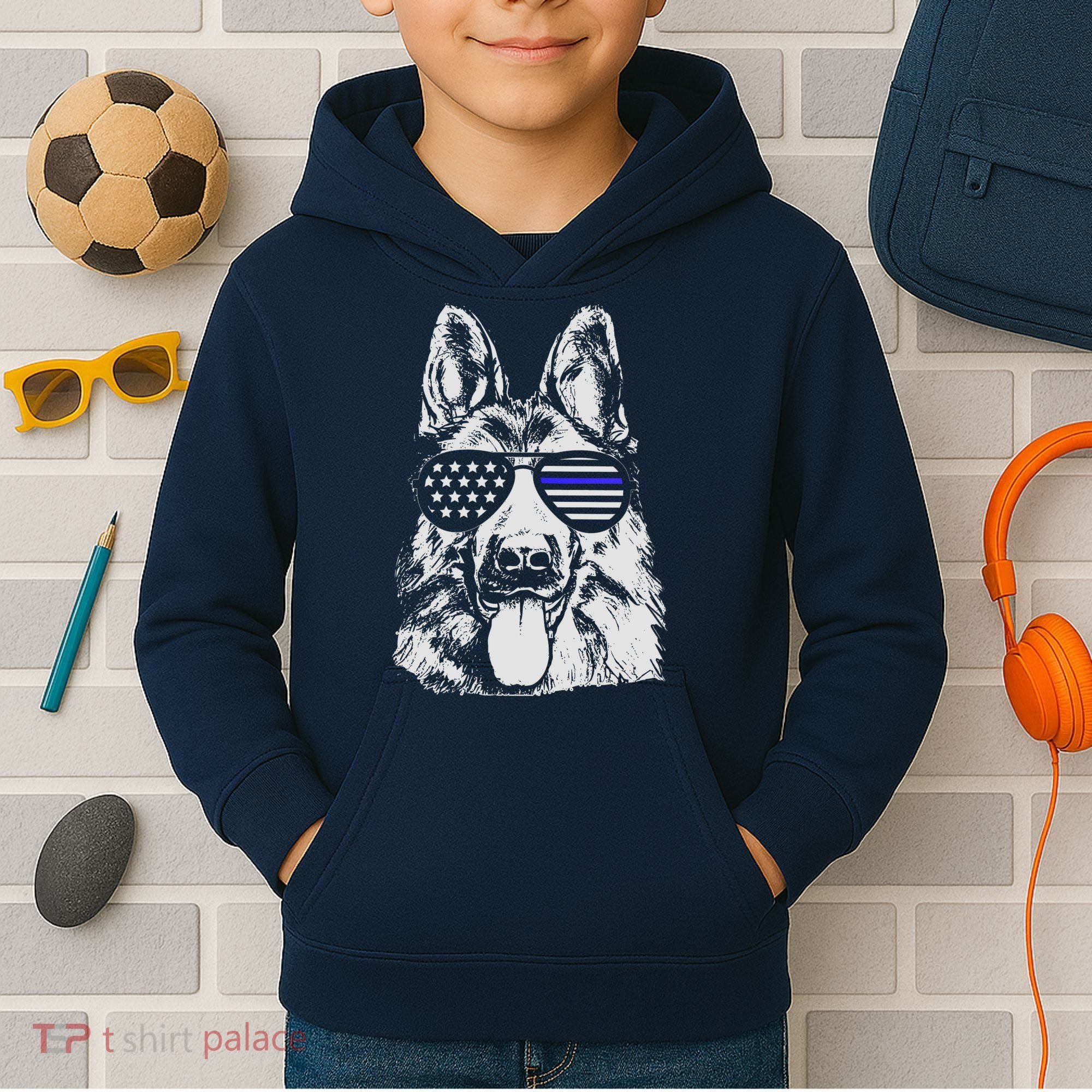 German Shepherd Police Flag Kids Hoodie
